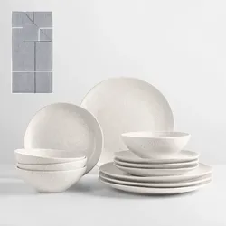 Geschirr-Set BROSTE COPENHAGEN "Nordic Vanilla, inklusive Geschirrtuch Set", beige (cream), 13 tlg., Keramik, Geschirr-Sets, Beliebte Geschirr Sets Exclusiv mit Geschenk