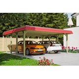 SKANHOLZ SKAN HOLZ Carport Spreewald 585 x 589 cm mit EPDM-Dach, rote Blende