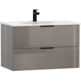WELLTIME Waschtisch »Athen Badschrank Badezimmer WC Unterschrank mit Becken«, Waschplatz mit 2 Schubladen, Breite 80cm Softclose Bad, grau