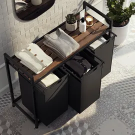 Tectake tectake® Wäschesortierer, Industrial-Style, 2 oder 3 ausziehbare Fächer, mit Ablage, höhenverstellbare Kunststofffüße