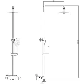 PaulGurkes Duschsystem Thermostat Aufputz 30cm Regendusche XXL Schwenkbar Set