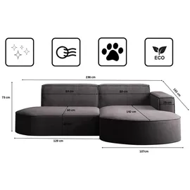 kaiser möbel Ecksofa Designer MODENA STUDIO stoff Dicker cord Poso Dunkelgrau Rechts - Grau