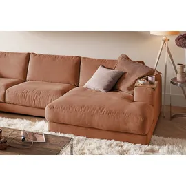 KAWOLA Wohnlandschaft U-Form Madeline Cord Longchair rechts rost