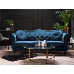 3-Sitzer Sofa Samtstoff marineblau SKIEN