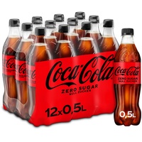 Coca-Cola Zero Sugar - koffeinhaltiges Erfrischungsgetränk mit originalem Coca-Cola-Geschmack - null Zucker und ohne Kalorien - in stylischen Einweg Flaschen (12 x 500 ml)