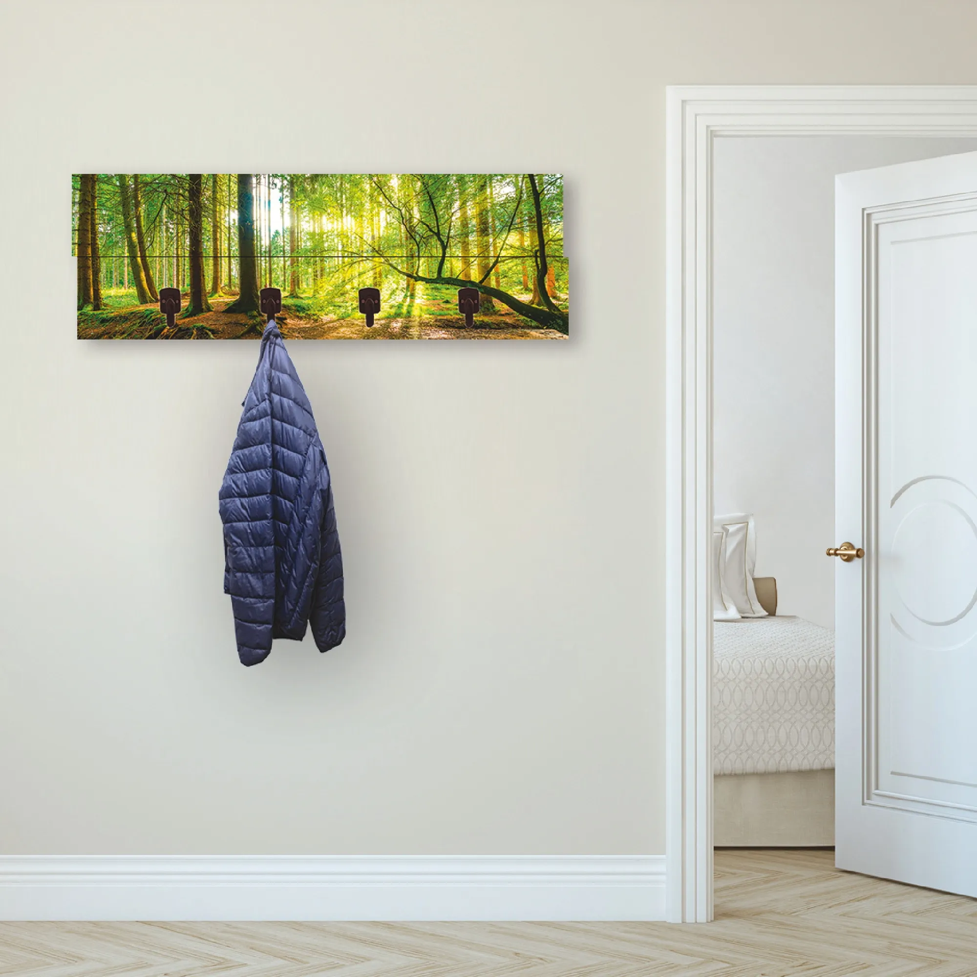 Garderobenleiste ARTLAND "Wald mit Bach" Garderobenhalter Gr. B/H/T: 90cm x 30cm x 2,8cm, grün teilmontiert