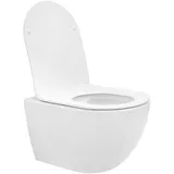 LuxeBath ECD Germany Spülrandloses Hänge WC Weiß Matt mit Abnehmbaren WC-Sitz Softclose