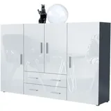 Vladon Highboard 166,5 x 106,5 x 35 cm Anthrazit matt / Weiß Hochglanz