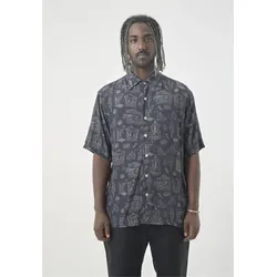 Kurzarmhemd CLEPTOMANICX "Shirt S/S DOM", Herren, Gr. XL, EURO-Größen, schwarz (schwarz, grau), 100% Viskose, bedruckt, casual, normal, Kurzarm, Hemden, Locker geschnitten