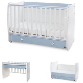 Lorelli Babybett Dream 60 x 120 cm umbaubar Schreibtisch Kinderbett Schaukelbett weiß blau