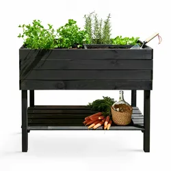 Oviala Business Gemüsegarten aus Holz rechteckig auf grauem Fuß