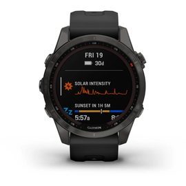 Garmin fenix 7S Sapphire Solar schiefergraues DLC-Titan Kunststoffarmband schwarz