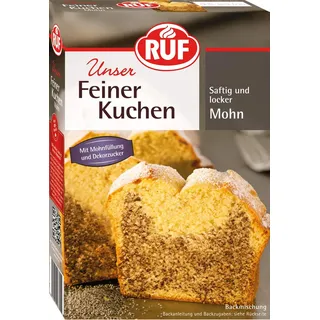 Ruf Feiner Mohnkuchen, Backmischung für einen Rührkuchen mit herzhafter Mohnfüllung und Puderzucker, kann auch mit Früchten verfeinert werden, 1x465g