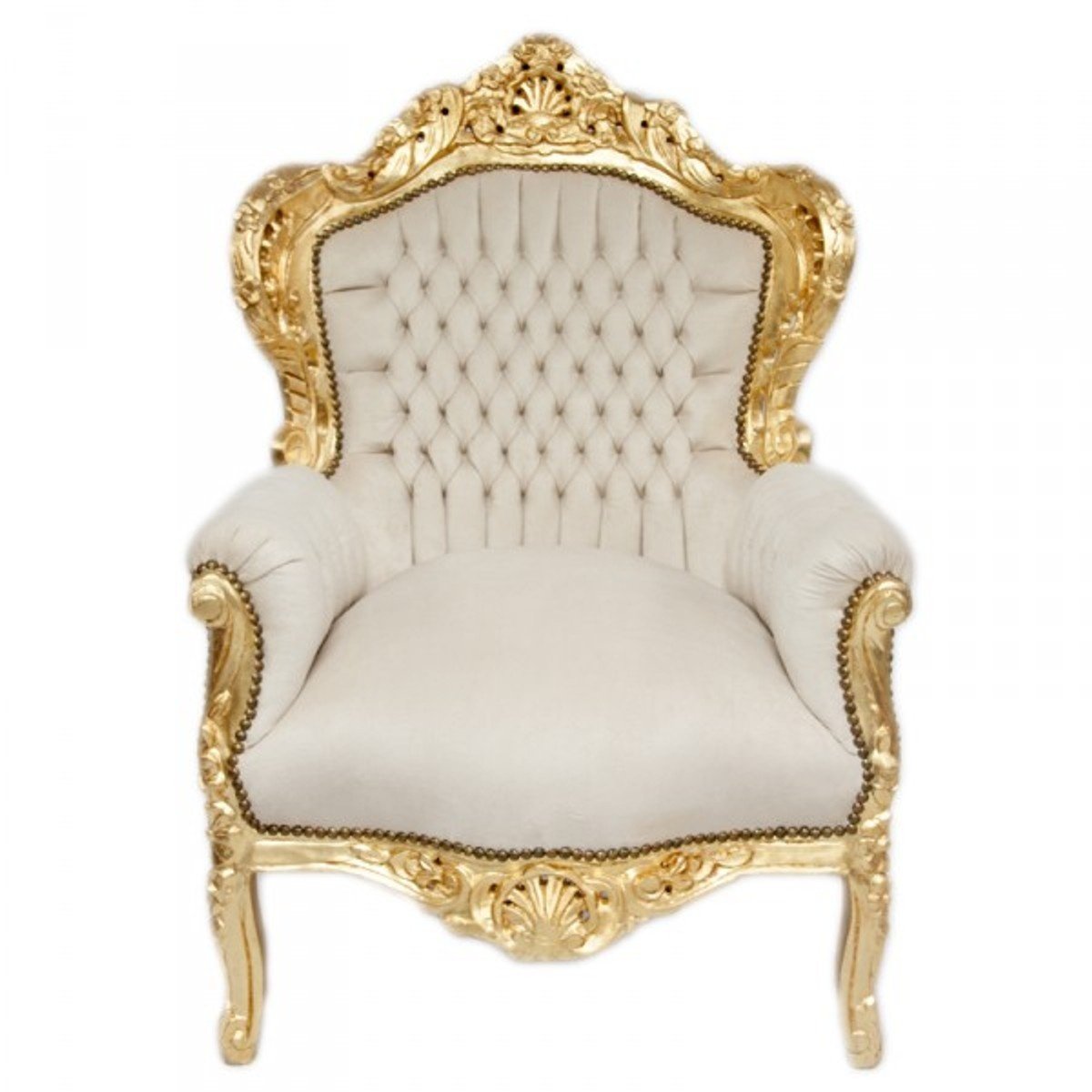 Barock Sessel "King" Creme/Gold Samtstoff