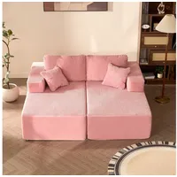 LITBIRD Sofa Modulares L-förmiges Ecksofa, rahmenloses Schlafsofa, montagefrei, 2 Teile, extra tiefe Sitzfläche, Doppel-Recamiere, ideal für Wohnzimmer rosa