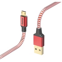 Hama Ladekabel Reflective USB-A/Micro-USB 1,5m Nylon, rot