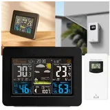 Casativo Funk-Wetterstation mit Farbdisplay Barometer Sensor DCF-Uhr & Wecke Funkwetterstation (Thermometer, Barometer, Hygrometer, Wecker & 60m Außensensor)