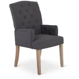 Raburg Esszimmerstuhl Polsterstuhl mit Armlehnen, Chesterfield-Design, Beine Holz, Victoria, eleganter Küchenstuhl im Landhausstil, Steppung, Belastbarkeit 110 kg grau