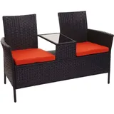 Hegele - Poly-rattan Sitzbank Mit Tisch Hhg-243, Gartenbank Sitzgruppe Gartensofa, 132cm Schwarz, Kissen Terracotta