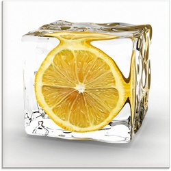 Artland Glasbild Zitrone im Eiswürfel, Lebensmittel (1 Stück) gelb 20 cm x 20 cm