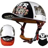 Wttagkl Vintage Motorradhelm ECE-geprüft | Retro Halbschalenhelm mit Schnellverschluss | Leicht & Belüftet für Scooter, Cruiser, Chopper (Damen/Herren),L-L(57~58cm)