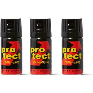 3 Stück Pfefferspray PROTECT Anti-Dog Breitstrahl 40ml erhöhte Reizstoffkonzentration 3er Pack Reizstoffspray in verschiedenen Sprühvarianten (3X 40ml Breitstrahl) Selbstverteidigung KO-Spray