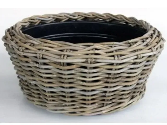 Korb Rattan D55H24cm Pflanzschale mit Einsatz  - grau