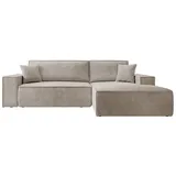 Selsey Ecksofa Farese mit Schlaffunktion und Bettkasten, Ottomane rechts, Cordbezug in Beige - Beige