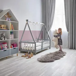Kinderbett Adelia ca. 70x140 cm Grau Echtholz