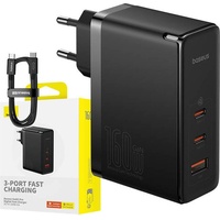 Baseus Wall charger GaN5 Pro 2xUSB-C + USB, 160W (black), USB Ladegerät, Schwarz
