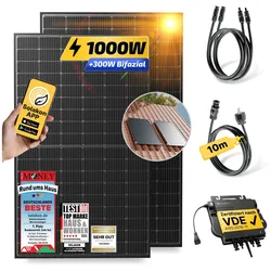 Balkonkraftwerk 1000W/800W Solaranlage mit Dach Halterung (Einzelmontage) Halterung Steckerfertig WIFI Komplettset Photovoltaik Anlage 800W, Kabellänge: 10m