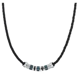 s.Oliver Herren Halskette 2031474 Leder schwarz Edelstahlbeads blau