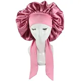 Satin Bonnet Schlafhaube,Seide Verstellbare Schlafmütz,Elastische Duschhaube,Kopftuch Schlafen, Bonnet Seidenhaube zum Schlafen Weich für Schlaf, Dusche, Haarpflege, Spa, Friseursalons (Rosa)