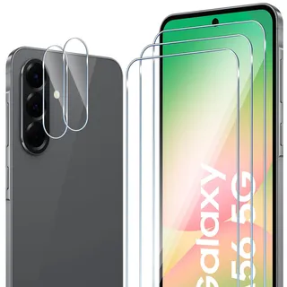 ELYCO Schutzfolie kompatibel mit Samsung Galaxy A56 5G für Panzerglas, 2 Pcs Panzer Schutz Glas & 2 Pcs Kameraschutz, 9H Härte Anti-Kratzer Blasenfrei HD Klar Kameraschutz & Displayschutzfolie