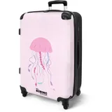 NoBoringSuitcases.com® Koffer Kinder Groß 67x43x25 cm Reisekoffer Kinderkoffer mit 4 Rollen Leicht Trolley Große M Hartschalenkoffer Flugzeug Tier - Qualle - Pink