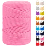 LEREATI Polyester Garn 3mm x 170m, Makramee Garn 3mm Geflochten Makramee Schnur Bunt, Macrame Cord 3mm Farbig für Geschenk, Häkeltasche, Umhängetasche, Platzteller, Wohndekorationen (Helles Rosa)