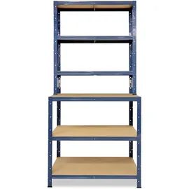 shelfplaza HOME 190x80x60 cm Werkbank Regal in blau mit 6 Böden und 145 kg Traglast pro Boden