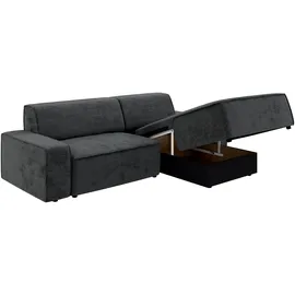 TRENDMANUFAKTUR Ecksofa TRENDMANUFAKTUR "Graz, wahlweise mit Sitzvorschub und Bettkasten, L-Form, Breite 246 cm", grau (dunkelgrau), B:246cm H:73cm T:162cm, 92% Polyester, 8% Polyamid, Sofas, Ecksofa, in Cord-, haustierfreundlichem LEO Struktur- oder LUMOS-3D-Bezug