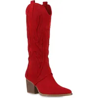 VAN HILL Cowboystiefel in Rot Velours