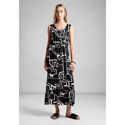 Maxikleid STREET ONE, Damen, Gr. 38, EURO-Größen, schwarz, Stoff, 100% Viskose, bedruckt, casual, gerade lang, V-Ausschnitt, ohne Ärmel Bündchen, Kleider, aus Viskose