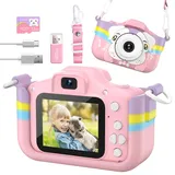 Kinderkamera, Cewpuno Kinder Kamera,Digitalkamera Kinder 1080P FHD Anti-Drop Fotoapparat Kinder für 3-12 Jahre Jungen und Mädchen Geburtstag Weihnachten Spielzeug (Rosa)