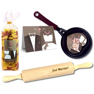 Geschenkset zur Hochzeit 4-teilig/Hochzeitsgeld zum verbraten/Mr & Mrs/zum Geld verschenken/Geldgeschenk Hochzeit (Just Married)
