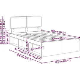 vidaXL Bettrahmen 120 x 200 cm Grau