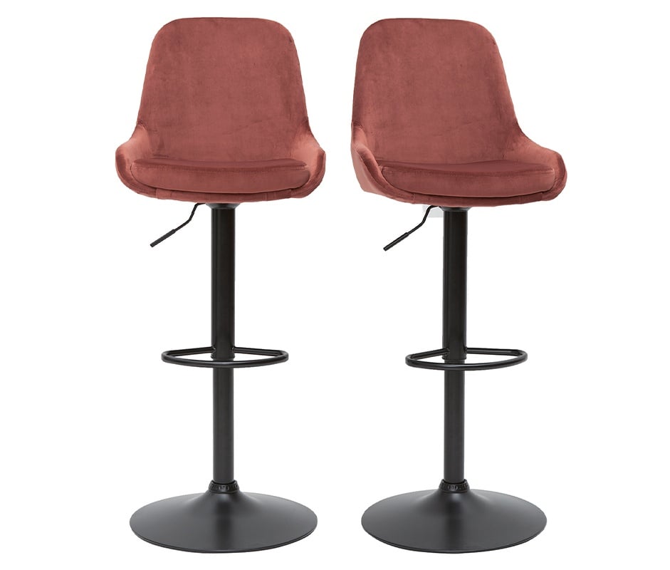 Tabourets de bar design réglables velours rouge tomette (lot de 2) HOLO