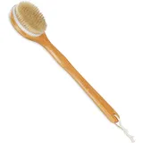 Relaxdays Rückenbürste, Duschbürste aus Bambus, langer Stiel, 40 cm, Naturborsten, zum Waschen u. Massieren, natur/creme