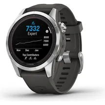 Garmin Fenix 7S Pro Solar BT 42 mm Edelstahlgehäuse silber Silikonarmband grau S