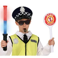 Fiestas Guirca Kostüm, Polizei Karneval Kostümset Polizeiaccessoires Brille Stoppschild Pfei