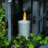 MARELIDA LED Kerze Grabkerze mit Dämmerungssensor/ohne Schalter Grablicht Motivkerze Friedhofskerze flackernd H: 11,5cm Batterie Sensor für Außen beige