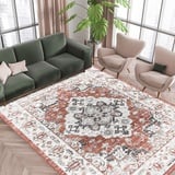 Vamcheer Teppich Wohnzimmer Teppich Vintage-Kurzflor Outdoor Teppich, Flauschig Schlafzimmer Teppich Weich Esszimmer Teppich, Waschbarer Teppiche, rutschfest Kunstwolle Teppich, 160x230 cm, Rot