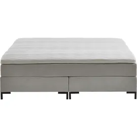 Atlantic Home Collection Romy Boxspringbett ohne Kopfteil, Taschenfederkernmatratze, Härtegrad 3, inklusive Topper, Hellgrau, 180 x 200 cm